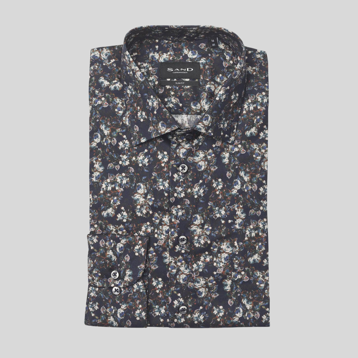 Gotstyle Fashion - Sand Collar Shirts Watercolour Floral Print Twill Shirt - Navy