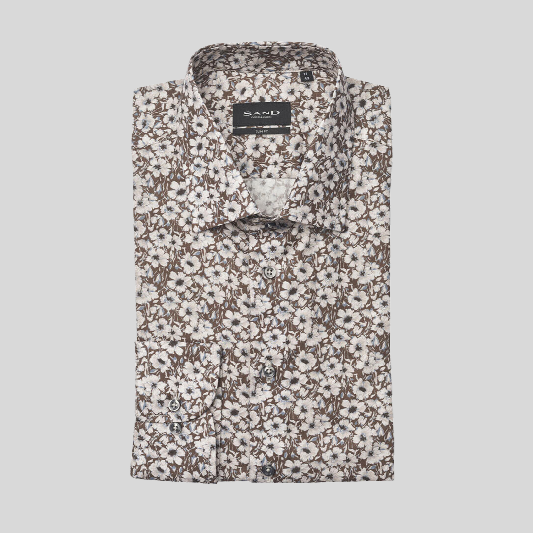 Gotstyle Fashion - Sand Collar Shirts Floral Print Twill Shirt - Brown