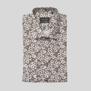 Floral Print Twill Shirt - Brown