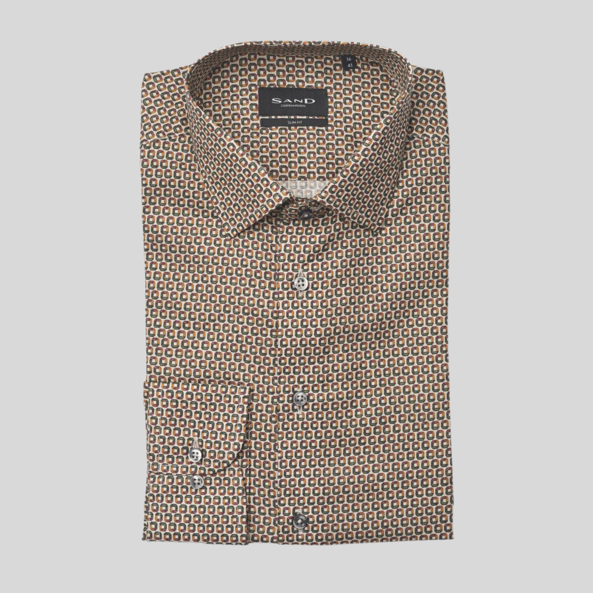 Gotstyle Fashion - Sand Collar Shirts 70s Geo Print Soft Cotton Twill Shirt - Brown