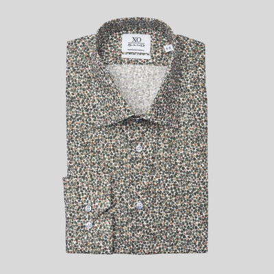 Gotstyle Fashion - Sand Collar Shirts Abstract Cobble Stone Print Fine Twill Shirt - Green