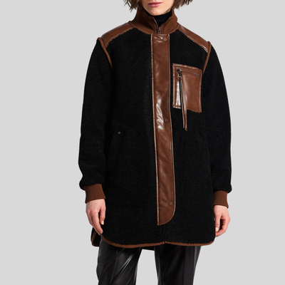 Gotstyle Fashion - Adroit Atelier Coats Faux Shearling Vegan Leather Trim Coat - Black/Brown