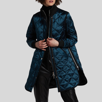 Gotstyle Fashion - Adroit Atelier Jackets Quilted Side Zip Slits Coat - Blue Pond
