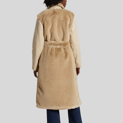 Gotstyle Fashion - Adroit Atelier Coats Faux Fur Vegan Leather Sleeves Long Coat - Beige