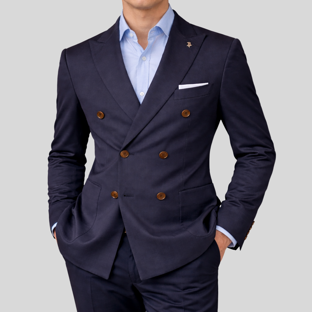 ARMOR by Gotstyle Double Breasted Stretch Jersey Blazer Navy