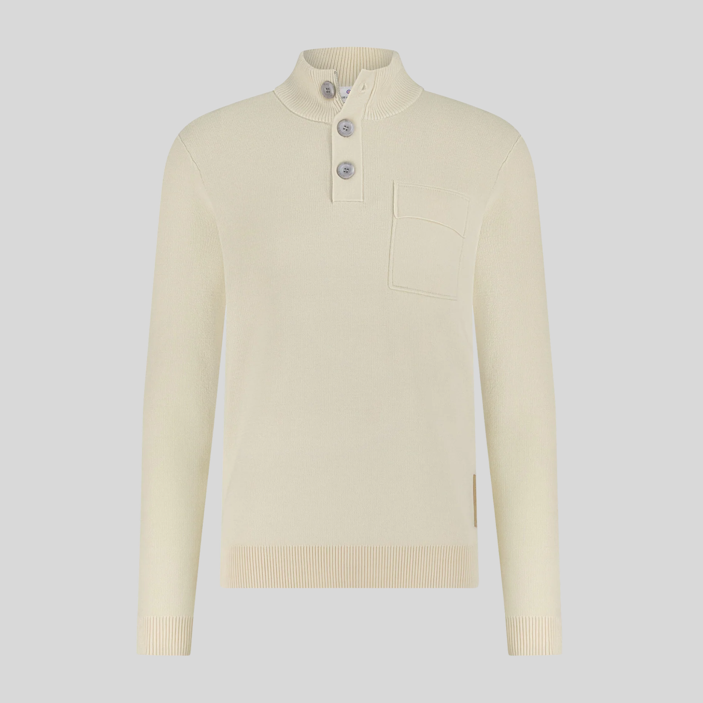 Button Up and Zip Closure Sweater - Beige