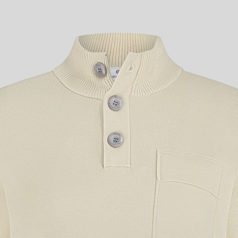 Button Up and Zip Closure Sweater - Beige