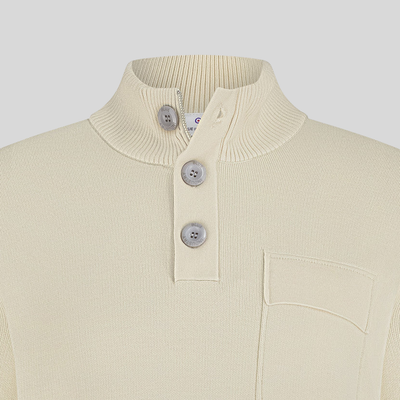 Button Up and Zip Closure Sweater - Beige