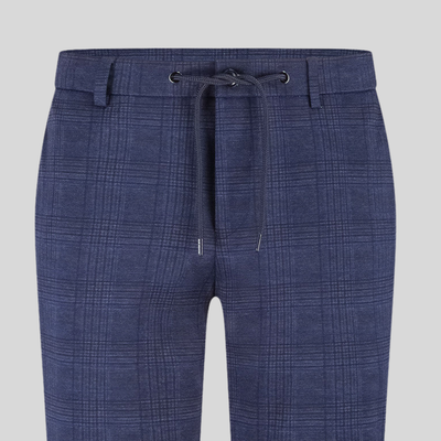 Glen Check Drawstring Jersey Chinos - Navy