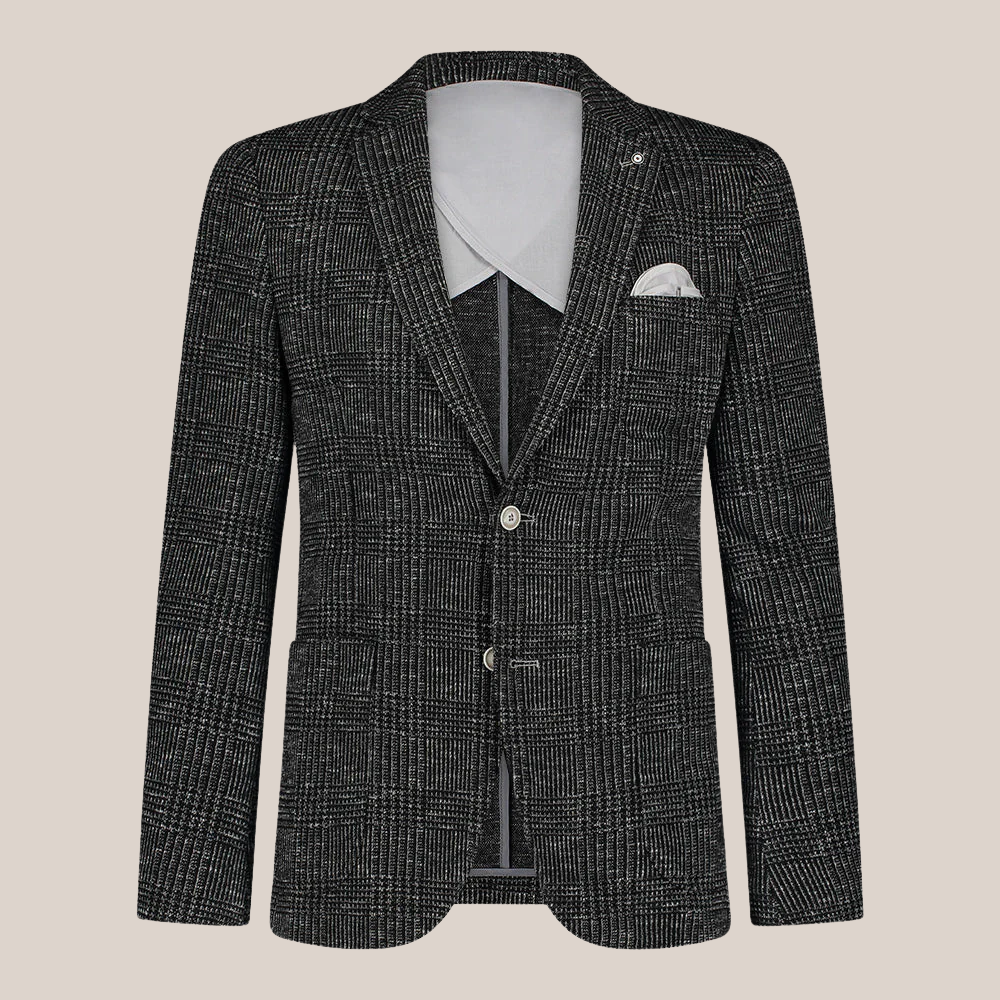 Melange Glen Check Jersey Blazer - Black