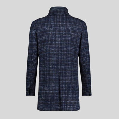 Glen Check Jersey Knit Topcoat - Navy