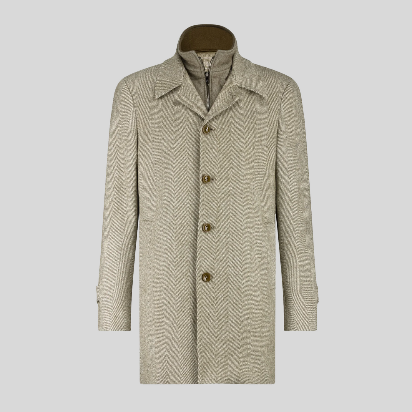 Herringbone Wool Blend Topcoat - Brown