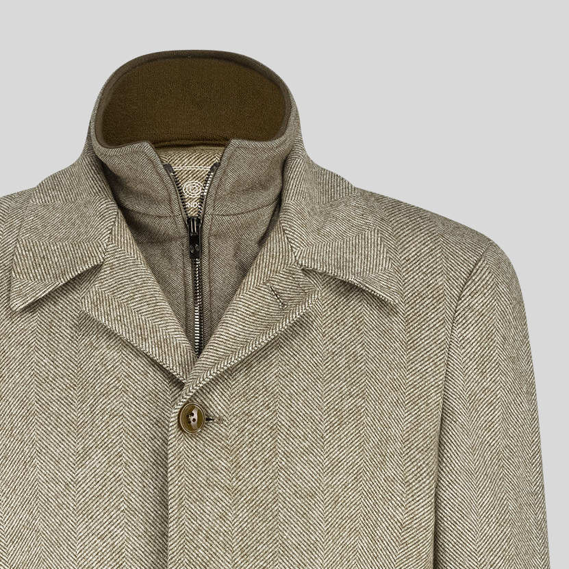 Herringbone Wool Blend Topcoat - Brown