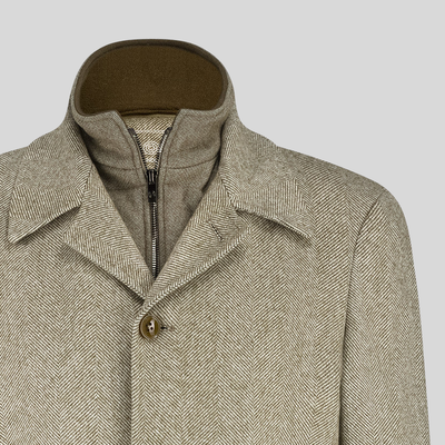Herringbone Wool Blend Topcoat - Brown