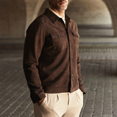 Micro Suede Look Trucker Jacket - Brown