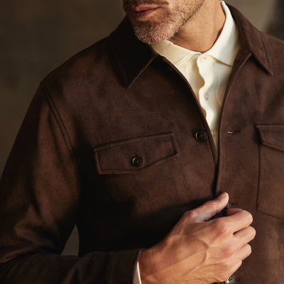 Micro Suede Look Trucker Jacket - Brown