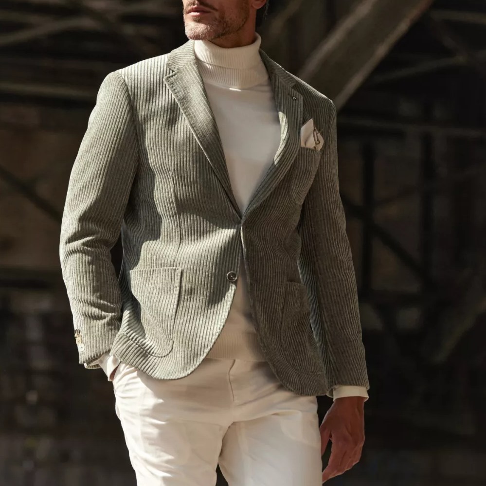 Wide Cord Patch Pocket Jersey Blazer - Green