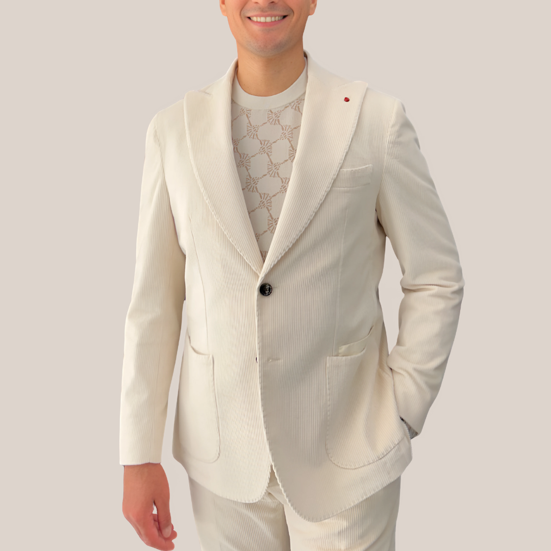 Corduroy Patch Pocket Stretch Cotton Suit - Cream