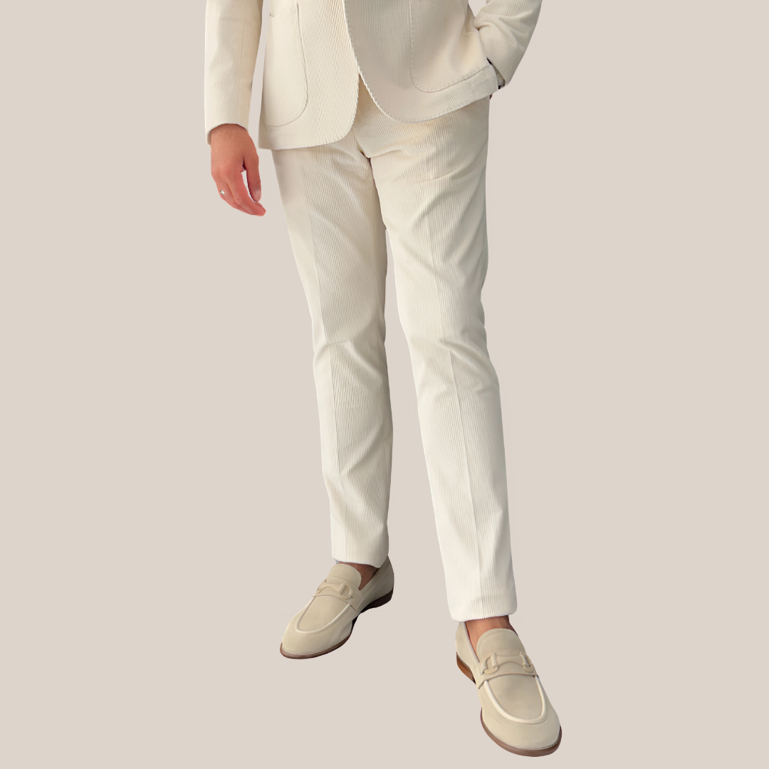 Corduroy Patch Pocket Stretch Cotton Suit - Cream