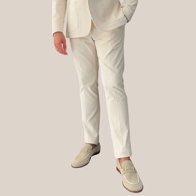 Corduroy Patch Pocket Stretch Cotton Suit - Cream