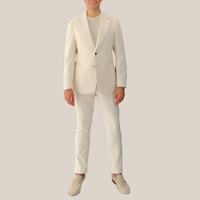 Corduroy Patch Pocket Stretch Cotton Suit - Cream