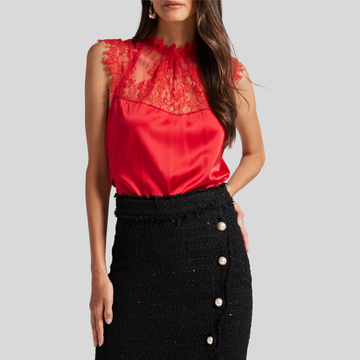 Lace Combo Sleeveless Top - Red