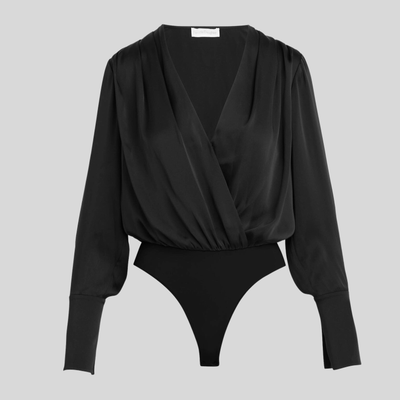Gotstyle Fashion - Favorite Daughter Bodysuits Draped Pleated Neck Blouse Bodysuit - Black