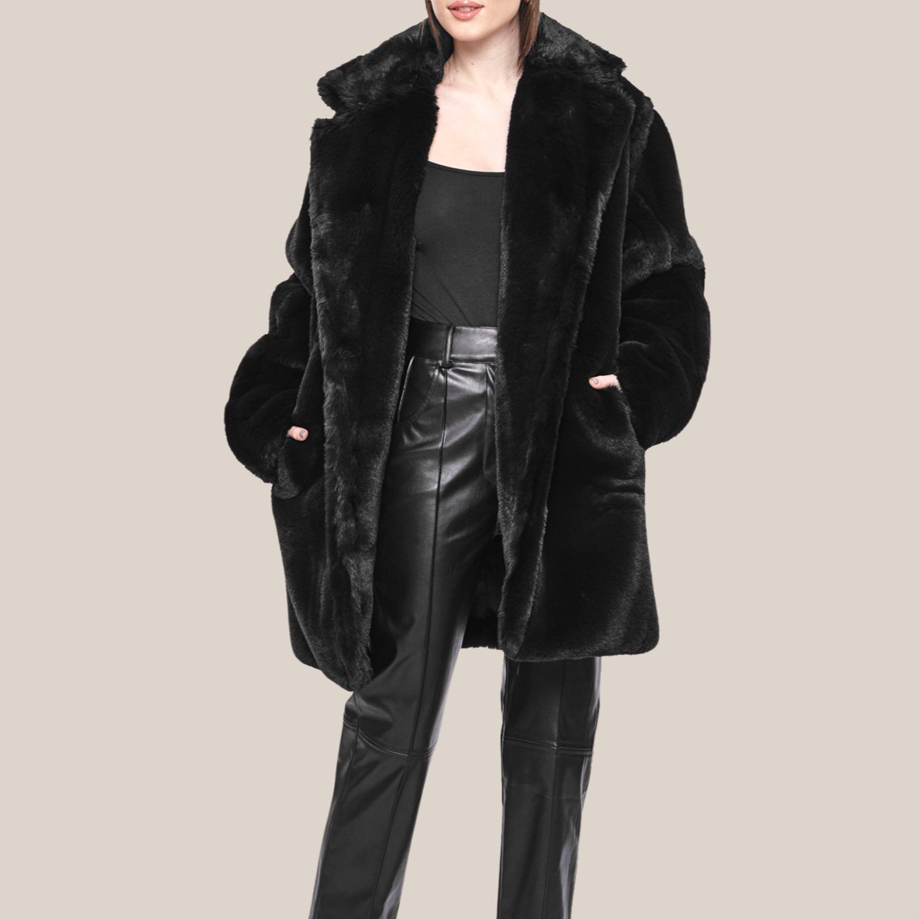 Gotstyle Fashion - Hilary MacMillan Coats Luxe Faux Fur Mid-Length Teddy Coat - Black
