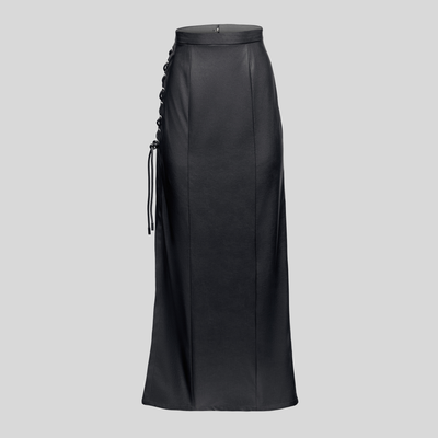 Gotstyle Fashion - Hilary MacMillan Skirts Lace Up Vegan Leather Midi Skirt - Black