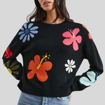 Floral Design Crew Sweater - Multi