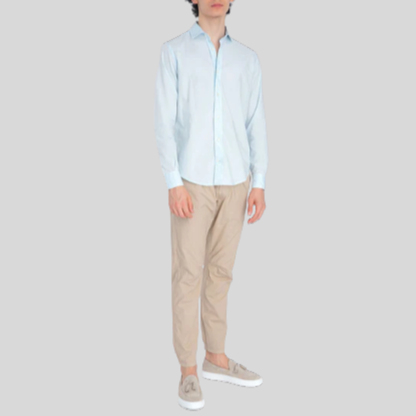 Fine Cotton Spread Collar Shirt - Light Blue