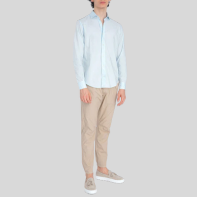 Fine Cotton Spread Collar Shirt - Light Blue