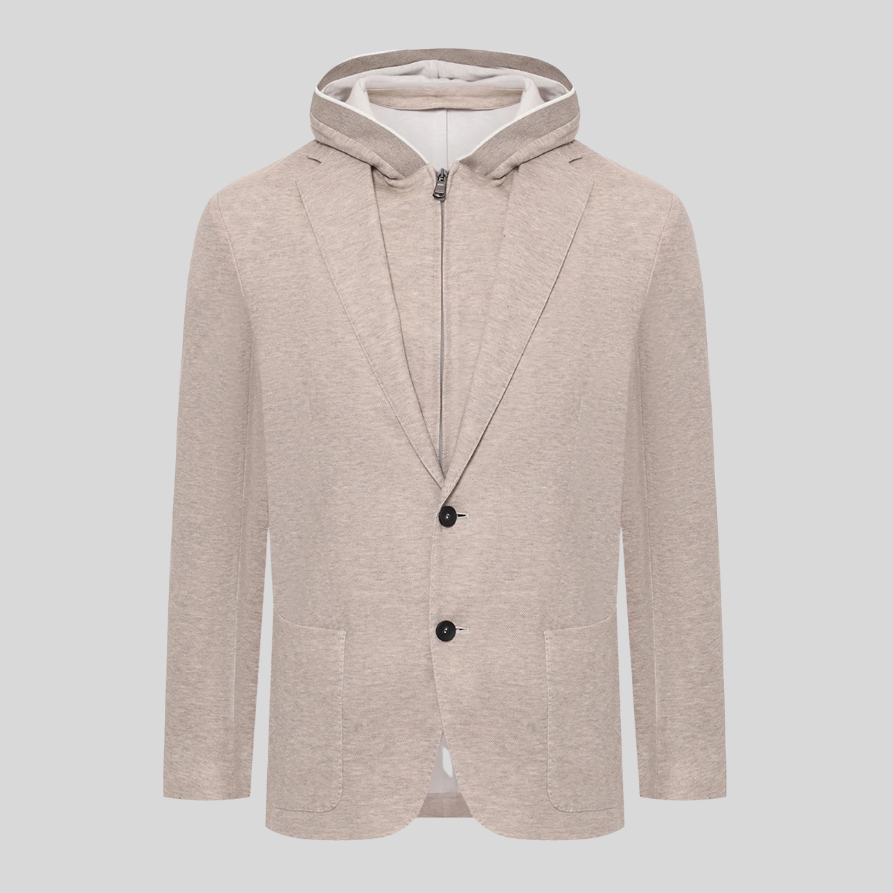 Knit Jersey Blazer Removable Hoodie Inlay - Oat