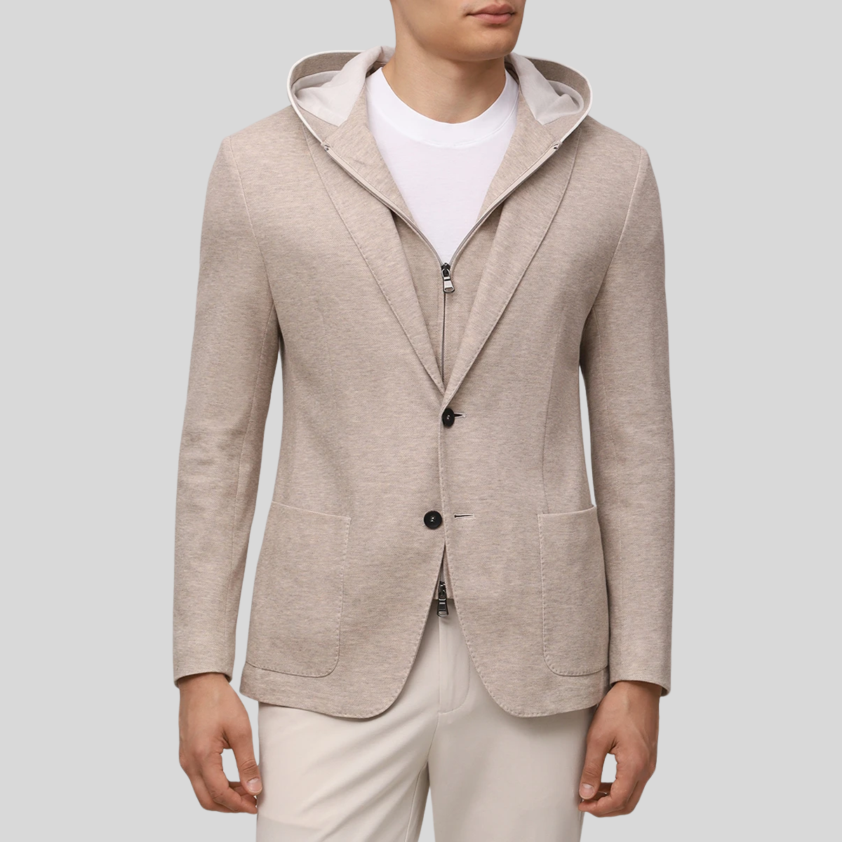 Knit Jersey Blazer Removable Hoodie Inlay - Oat