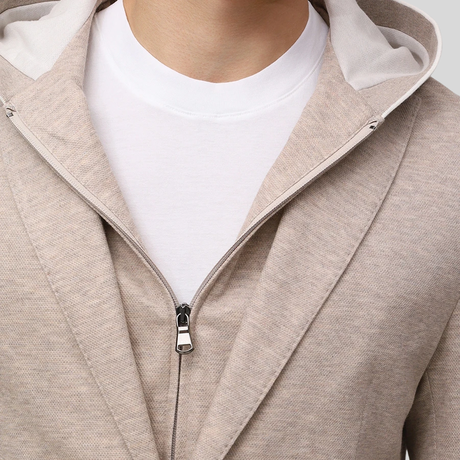 Knit Jersey Blazer Removable Hoodie Inlay - Oat