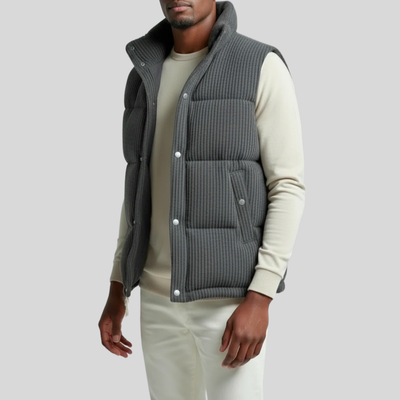 Quilted Ribbed Knit Wool Down Vest - Dark Grey