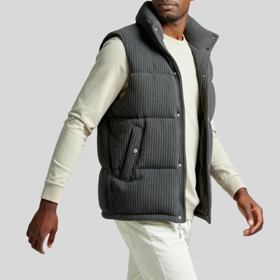 Quilted Ribbed Knit Wool Down Vest - Dark Grey