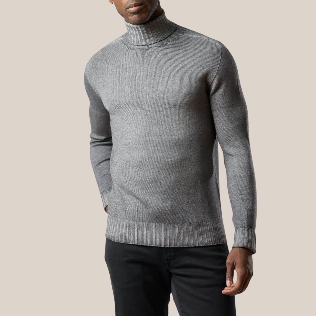 Garment Dyed Wool Turtleneck - Grey