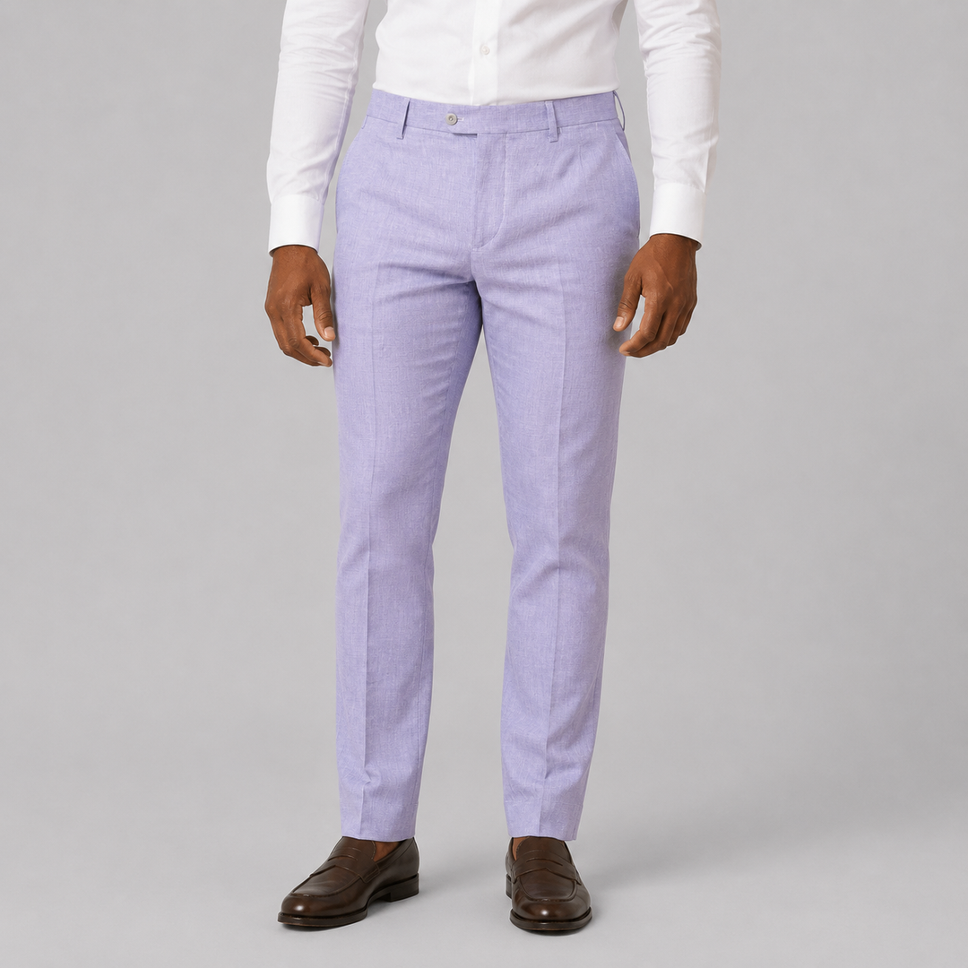 mens purple dress slacks Fugato Linen Pleated Trousers Light Purple