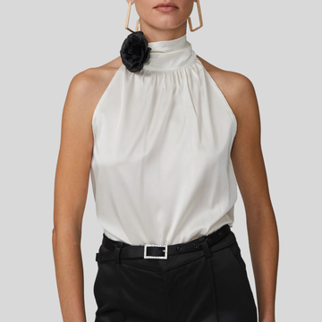 Halter Silk Charmeuse Blouse - White