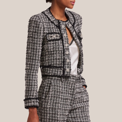 Gotstyle Fashion - Generation Love Blazers Checks Textured Tweed Crop Jacket - Black/White
