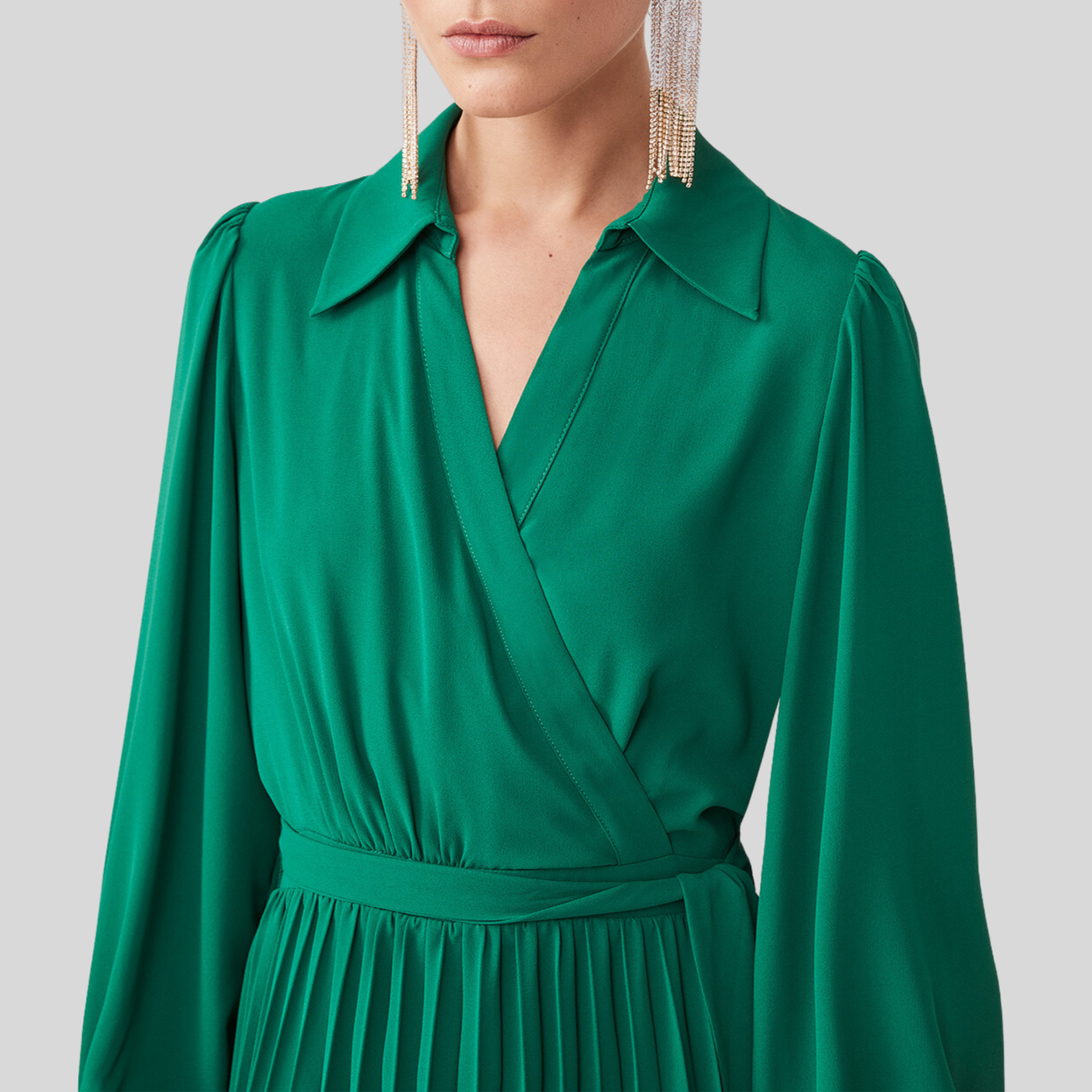 Gotstyle Fashion - Suncoo Dresses Pleated Collared V-Neck Wrap Dress - Green