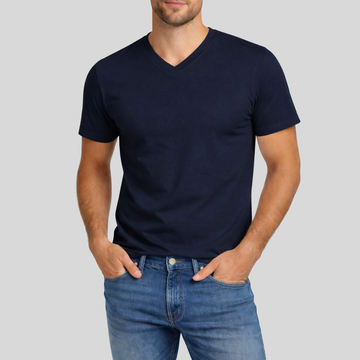 V-Neck Cotton T-Shirt - Navy