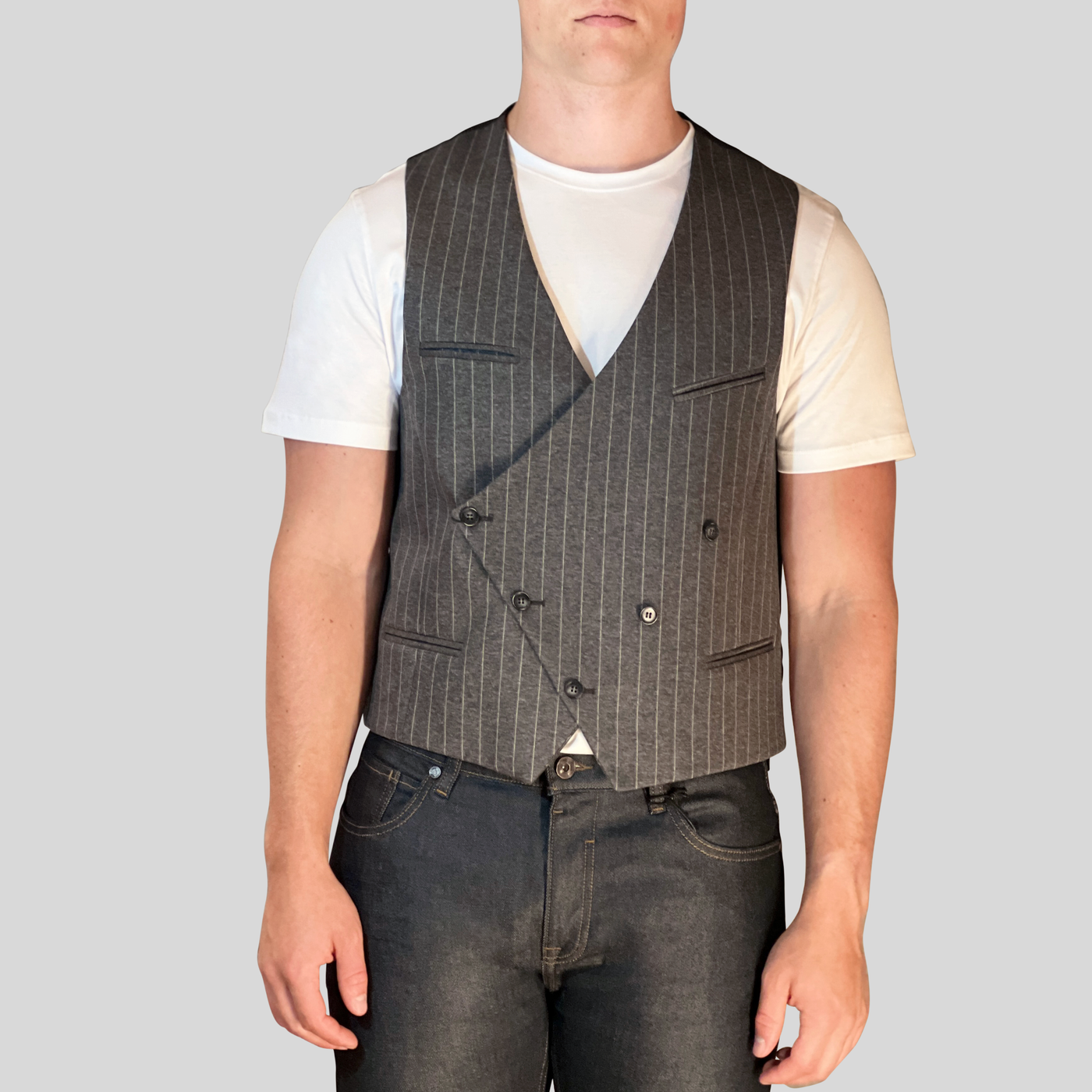 Gotstyle Fashion - Christopher Bates Vests Pinstripe Stretch Jersey Vest - Grey