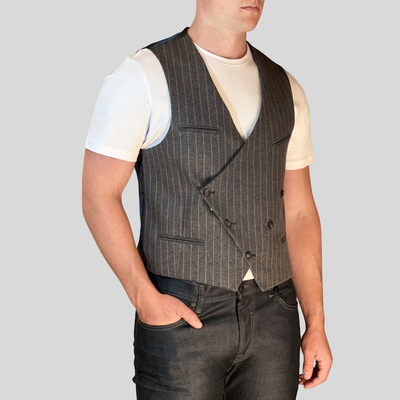 Gotstyle Fashion - Christopher Bates Vests Pinstripe Stretch Jersey Vest - Grey