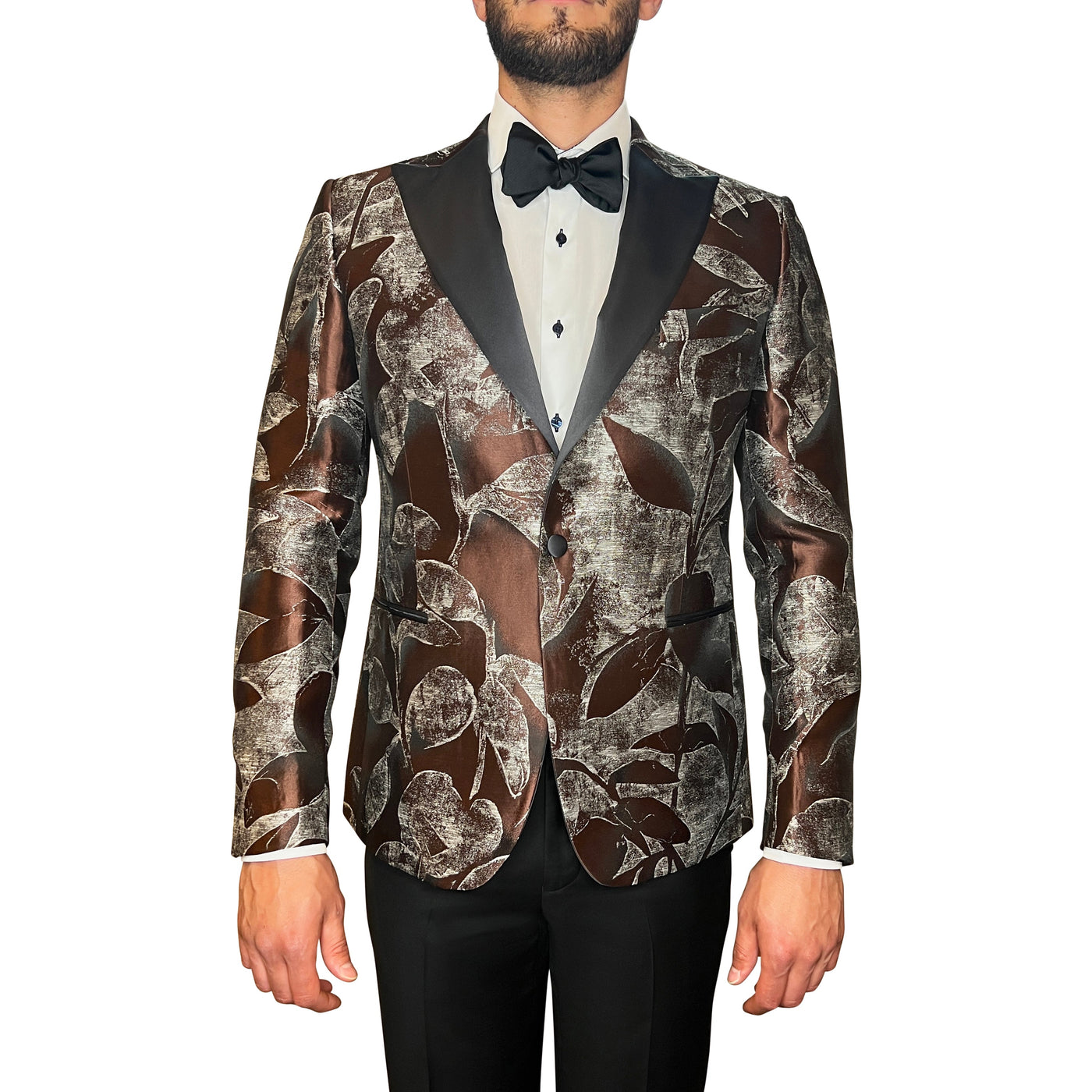 Gotstyle Fashion - Pal Zileri Tuxedo Abstract Floral Design Peak Lapel Tuxedo Jacket - Brown