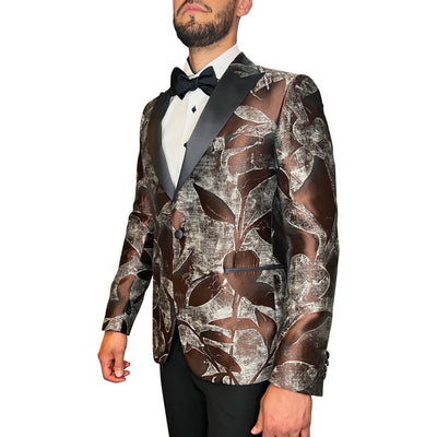 Gotstyle Fashion - Pal Zileri Tuxedo Abstract Floral Design Peak Lapel Tuxedo Jacket - Brown