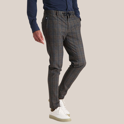 Gotstyle Fashion - Blue Industry Pants Glen Check Drawstring Jersey Chinos - Brown