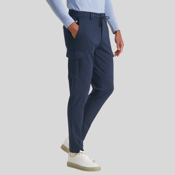 Melange Jersey Drawstring Cargo Pants - Navy