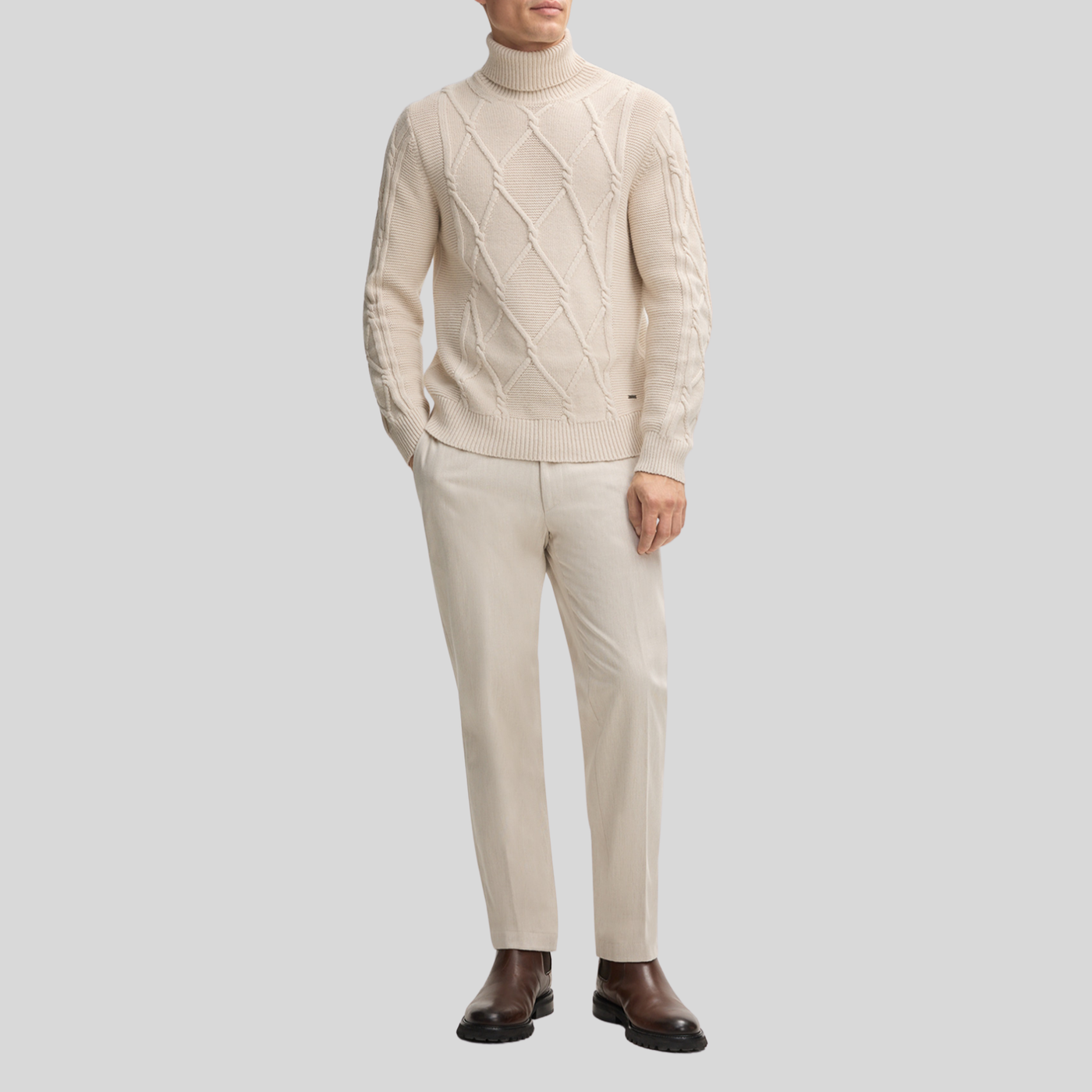 Slim Fit Narrow Leg Cotton Chinos - Beige